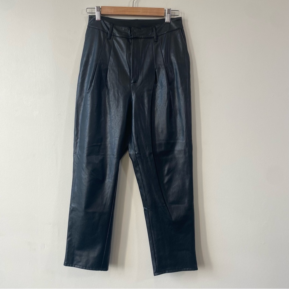 Express Black Faux Leather Pleated Front Trouser Pants